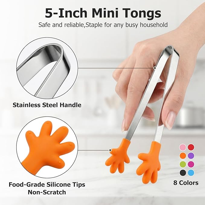 Shindel Small Tongs, 5" Mini Metal Tongs for Serving Food, Cute Kitchen Tool for Candy, Snacks, Chips, Cookies, Appetizers, Fruit, Pickles & Ice Cubes, Great for Party, Buffet & Dessert Table - Image 2