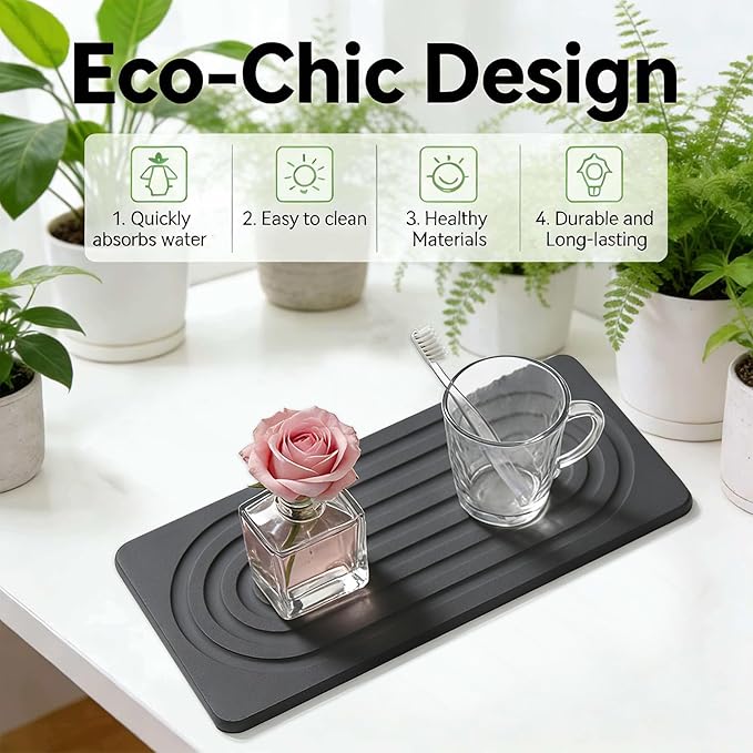 2 PCS Water Absorbing Diatomite Coasters, Stone Drying Mat for Kitchen Counter, Quick Dry Stone Mat Trays for Bathroom Kitchen Counter, Soap Dish Tray Used for Hand Soaps (Dark Gray, 8.3" x 4") - Image 5