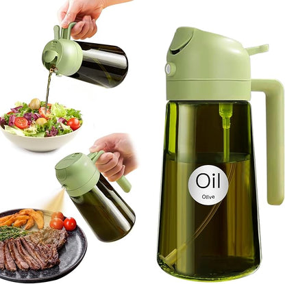 YARRAMATE 16oz/470ml Light Blocking Oil Sprayer for Cooking with Stickers, Food-Grade 2 in 1 Olive Oil Dispenser Bottle for Kitchen, Premium Dark Green Glass Oil Bottle for Air Fryer, BBQ (Green) by YARRAMATE