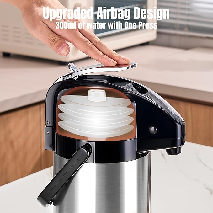 PARACITY Upgraded Airpot Coffee Carafe with Double Pump, Stainless Steel Drink Dispenser for Hot/Cold Beverage with Lazy Susan Base, Coffee Termos Para Cafe for Hot Cocoa for Parties