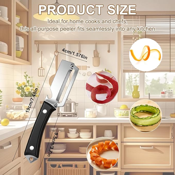 2026 Upgrade Premium Vegetable Peeler,with Wooden Handle and Bottle Opener,3-in-1 Stainless Steel Kitchen Tool,Easy to Clean for Fruit Potato Pumpkin Papaya(2 Pcs)
