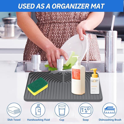 Dish Drying Mat for Kitchen Counter, with Built-in Drain Wide Lip, Food-Grade Silicone, Easy Clean Pad for Countertop Protection, Multi-Functional Use (18×12 Wide Lip, Grey) - Image 5