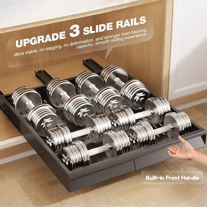 Seinloes 2 Pack Pull Out Cabinet Organizer With Raising Pad for Framed Cabinets,Expandable Width (13"-21") and Depth (17"-24"),3 Slide Rails Slide Out Drawers with Handle,No-Drill Roll Out Shelf,Black - Image 5
