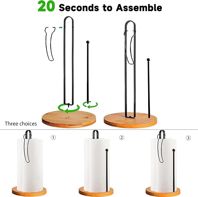 Wood Paper Towel Holder Countertop, TONLEA Kitchen Paper Towel Holder FreeStanding with Fixer for Kitchen and Bathroom Organization, Kitchen Roll Holder for Standard and Large Rolls - Image 3