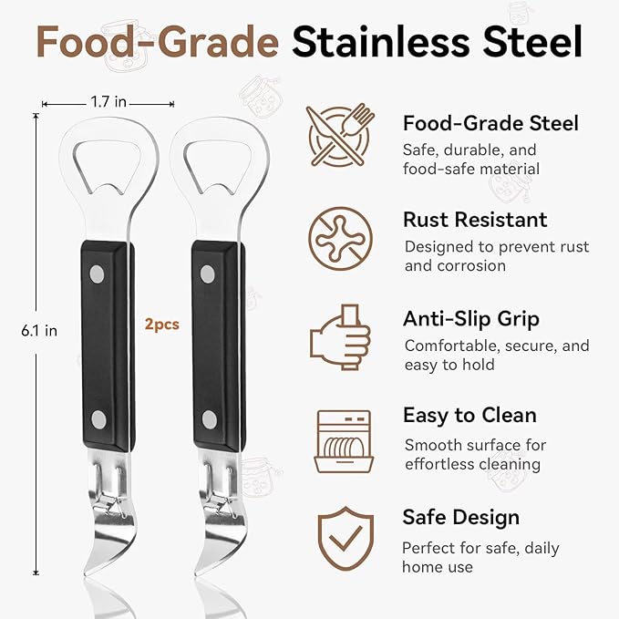 Anyongora 2-in-1 Can Punch Opener & Bottle Opener, Can Opener, 2-Pack, Stainless Steel, Non-Slip Handle, Compact 6.1", For Traditional Cans (No Pull-Tab) & Pry-Off Bottle Caps