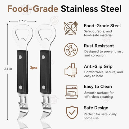 Anyongora 2-in-1 Can Punch Opener & Bottle Opener, Can Opener, 2-Pack, Stainless Steel, Non-Slip Handle, Compact 6.1", For Traditional Cans (No Pull-Tab) & Pry-Off Bottle Caps