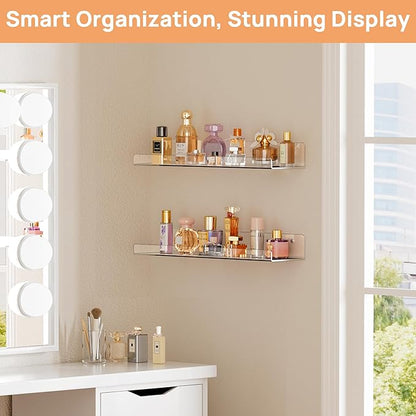 upsimples Acrylic Shelves for Bathroom Storage, 15" Floating Shelves Wall Organizer for Perfume, Make up, Skincare, Kids Bookshelf for Bedroom, Nursery, Living Room Decor, Clear, 2 Pack - Image 5
