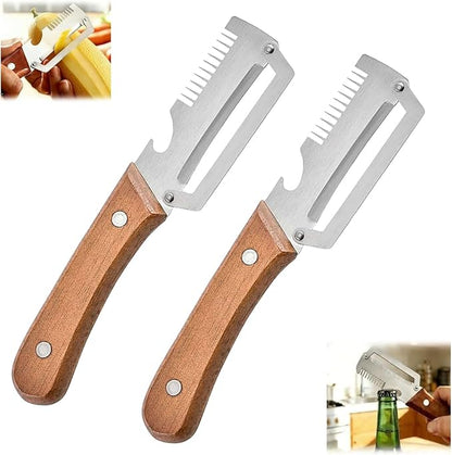 2PCS Multifunctional Vegetable Peeler, 3 in 1 Multi Functional Wooden Handle Peeler, Grater and Bottle Opener, Kitchen Gadgets for Potato, Carrot, Pumpkin, Apple by Unknown
