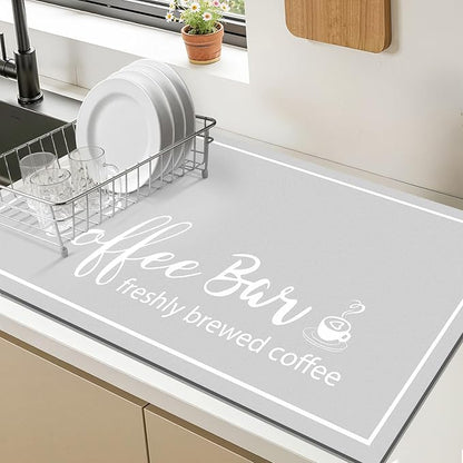 Findosom Dish Drying Mat, 12"x 20" Super Absorbent & Hide Stain Coffee Mat, Cuttable Drying Mat for Kitchen Counter, Coffee Bar Accessories, Under Dish Rack, Coffee Maker, Espresso Machine, LightGrey - Image 9