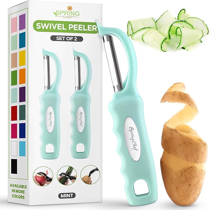 Spring Chef Premium Stainless Steel Vegetable Peeler, Dishwasher Safe Potato Peelers for Kitchen with Soft Grip Handle, Perfect for Apple, Fruit, Veggie, Carrot, Cucumber, Ginger - Set of 2 - Mint by SpringChef