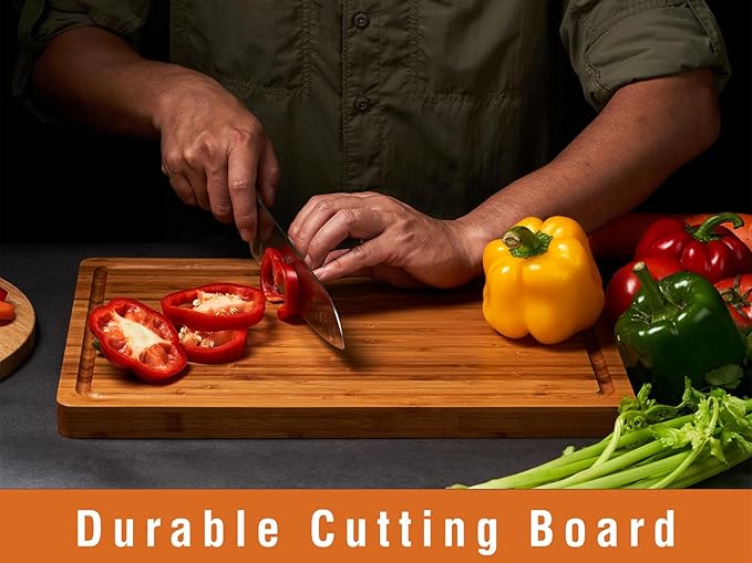 Allsum Bamboo Cutting Boards for Kitchen, 1" Extra Thick Wood Butcher Block, Heavy Duty Wooden Chopping Block, Charcuterie Boards & Cheese Platter - Image 4