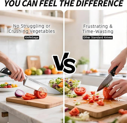 KnifeSaga Knife Set, 15 Pcs Kitchen Knife Block Sets with Sharpener, Japanese High Carbon Stainless Steel Set of Knives, Premium Razor Sharp Black Knives Set with Block for Kitchen, Ergonomic Handle - Image 4