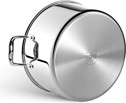 LEGEND COOKWARE 5-Ply Stainless Steel 10-Quart Stock Pot with Lid - Induction Compatible, Oven Safe 800°F - Non-Toxic, No Coatings - Even Heating, Won't Warp - Built to Last Generations