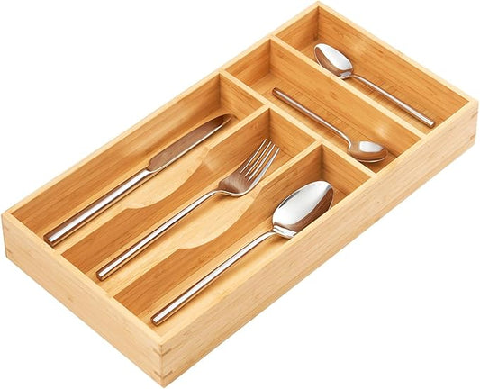 Umilife Bamboo Kitchen Drawer Organizer, 8 Inch Silverware Utensils Tray Holder for Small Drawer, Wood Caddy for Flatware Cutlery Knives by Umilife