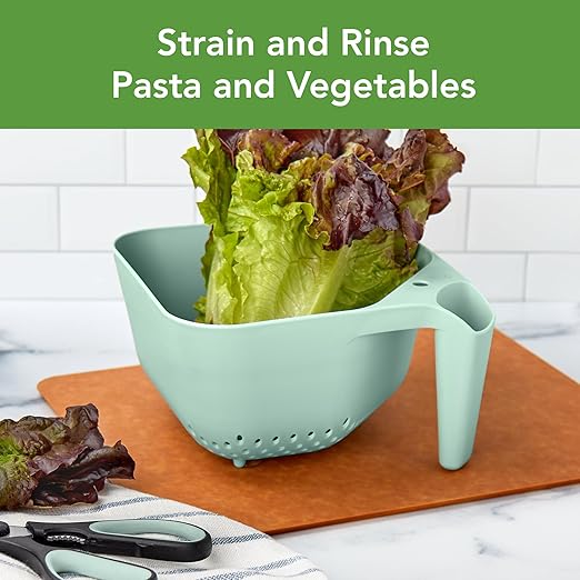 Tovolo Elements Square Colander with Handle Strainer Basket for Pasta Fruit Berries Veggies, Easy to Clean BPA Free Heat Resistant Plastic Colander with Spout 3 Quart Kitchen Strainer, Mint Green - Image 3
