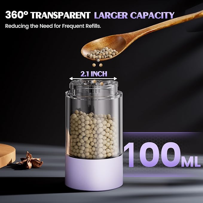 1 Pack Salt and Pepper Grinder- Gifts for Women Automatic Battery Purple Pepper Mill Shakers Kitchen Accessories Cooking for Mom, Adjustable Coarseness Salt Pepper Shakers - Image 4