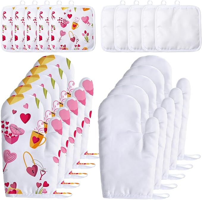 Patelai 20 Pieces Blank Sublimation Oven Mitts Set Include Blank Sublimation Heat Resistance Oven Gloves and Pot Holders for DIY Kitchen Dining Room Accessories