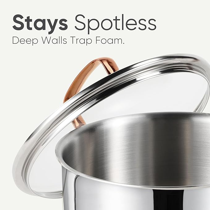 CAROTE 8 Qt Tri-Ply Stainless Steel Stockpot, Non-Toxic Stock Pot with Lid, Soup Pot for Pasta, Even Heating, Oven Safe, Induction, Ceramic and Gas Cooktops Compatible, Sliver - Image 4