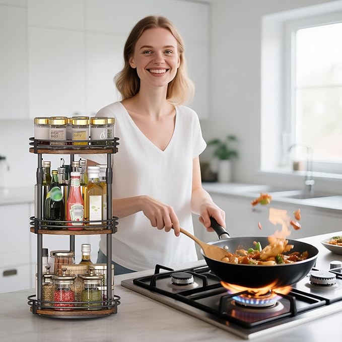 Across-Star Lazy-Susan-Organizer-Spice-Rack, 3-Tier Rotating Spice Organizer For Cabinet Pantry, Seasoning Holder Shelf With Adjustable Height, Kitchen Counter Shelf Countertop Organzier - Image 7