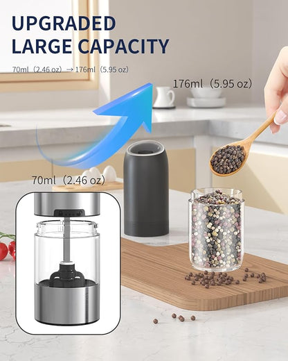 CIRCLE JOY Gravity Electric Salt and Pepper Grinder Set, Battery Powered Automatic Pepper Mills with Adjustable Coarseness, One Hand Operation, 176ml Large Container, Black - Includes 8 Batteries - Image 7