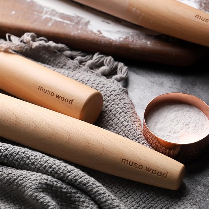 Muso Wood French Rolling Pin and Silicone Baking Mat Set, 15.75 Inch Beech Wood Tapered Rolling Pin for Fondant Pie Crust Cookie Pastry - Image 6