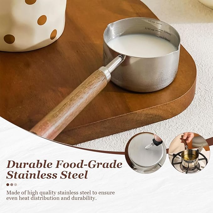 Butter Warmer Pot, 250ml Stainless Steel Mini Saucepan with Dual Pour Spouts, Small Butter Melting Pot for Milk, Sauces, Popcorn, Chocolate