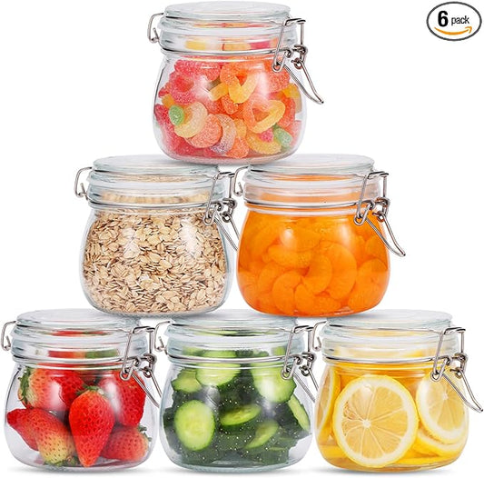 Hovico 17 oz Glass Jars with Airtight Lids And Leak Proof Rubber Gasket, Wide Mouth Mason Jars with Hinged Lids for Kitchen Canning Cereal,Pasta,Sugar,Beans,Spice, Glass Storage Containers, Set of 6 by Hovico