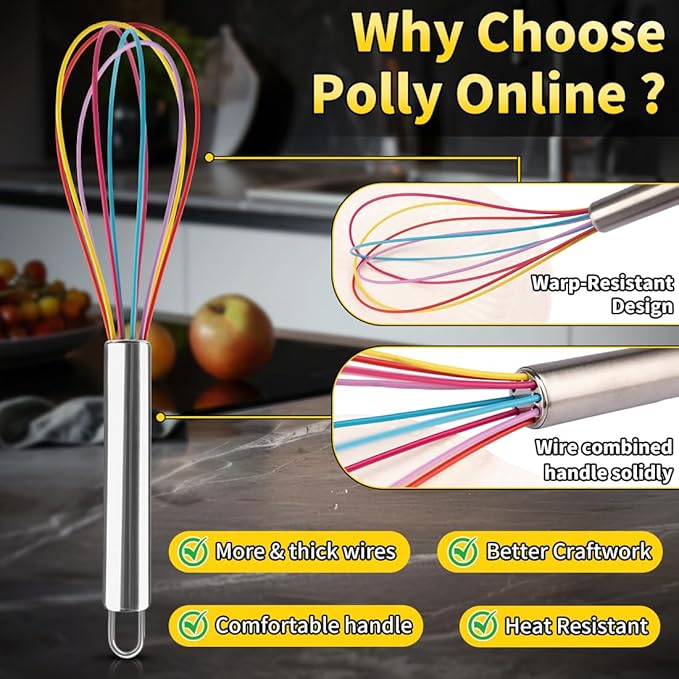 Silicone Whisk Set,Stainless Steel Handle Whisk 8" 10" 12" Rubber Whisks Cooking Non Scratch High Heat Resistant,Balloon Egg Beater for Whisking,Beating,Blending Ingredients,Mixing Sauces,Rainbow - Image 6