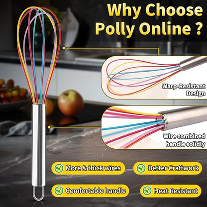 Silicone Whisk Set,Stainless Steel Handle Whisk 8" 10" 12" Rubber Whisks Cooking Non Scratch High Heat Resistant,Balloon Egg Beater for Whisking,Beating,Blending Ingredients,Mixing Sauces,Rainbow - Image 6