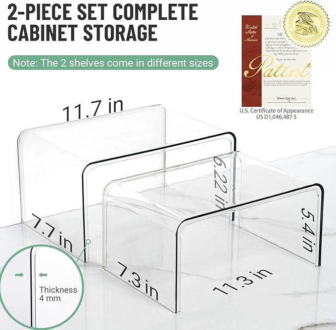 Clear Cabinet Organizer, Shelf Organizer Set of 2 for Kitchen Pantry Organizers and Storage, Display Cabinet Shelf Room Decor Countertop Desk Shelves, Patented Spice Organization for Cabinet - Image 2
