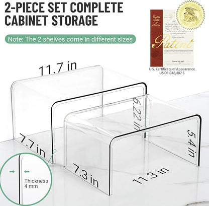 Clear Cabinet Organizer, Shelf Organizer Set of 2 for Kitchen Pantry Organizers and Storage, Display Cabinet Shelf Room Decor Countertop Desk Shelves, Patented Spice Organization for Cabinet - Image 2