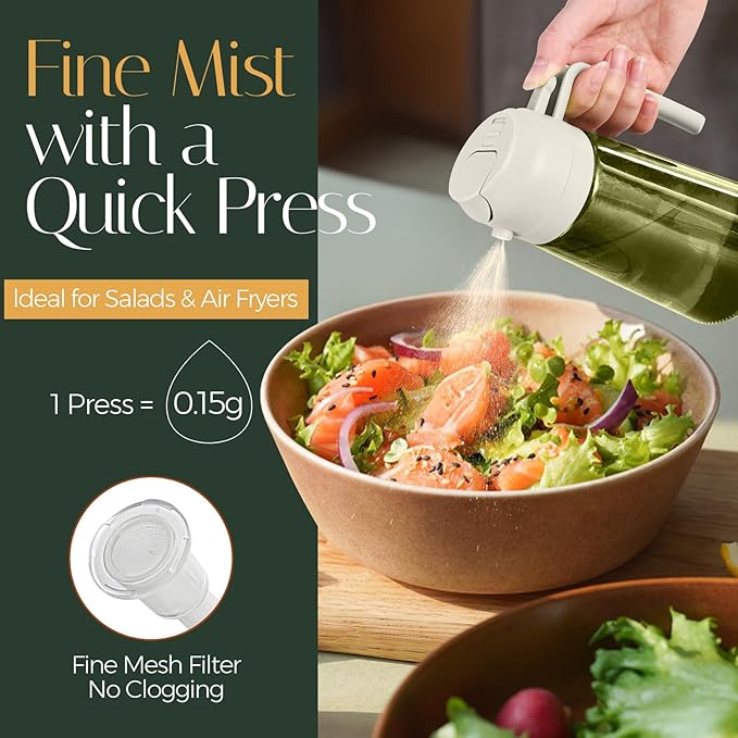 YARRAMATE 16oz/470ml Light-Blocking Dark Oil Sprayer for Cooking, 2 in 1 Olive Oil Dispenser Bottle for Kitchen, Premium Dark Green Glass Oil Bottle, Food-Grade Oil Mister for Air Fryer, BBQ (White) - Image 3