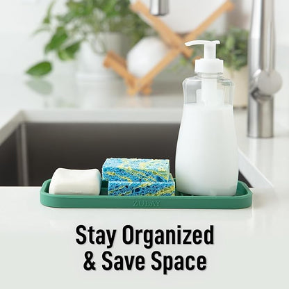 Zulay Kitchen (9x3.5) Silicone Sponge Holder for Kitchen Sink - Flexible Multipurpose Soap Tray - Sink Organizer for Kitchen, Bathroom, Makeup, Trinkets & More (Pine Green) - Image 6