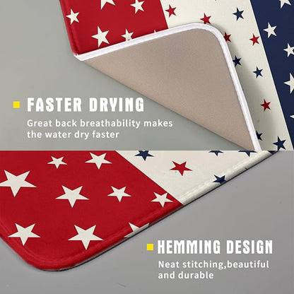 Blue Red White Star July of 4th Patriotic Dish Drying Mat for Kitchen Counter 16x18 Independence Day Absorbent Reversible Microfiber Drying Mats Kitchen Countertop Protector Dishes Drainer Rack Pad - Image 2
