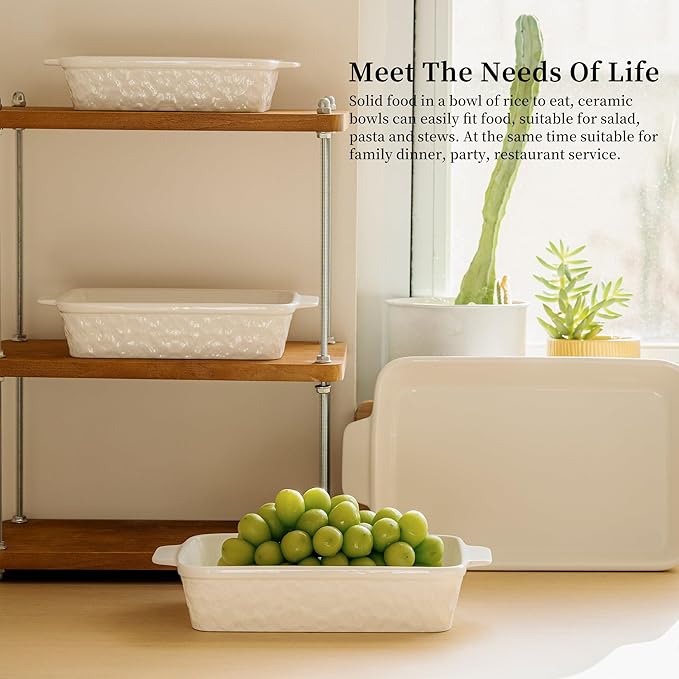 Dafuceramic Casserole Dishes for Oven, Baking Dishes, Ceramic Bakeware Sets of 4, Rectangular Baking Pan Set with Handles for Baking, Casserole, Kitchen, Wedding Gift,White - Image 6