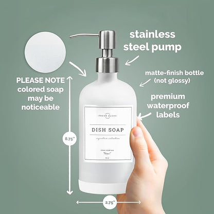 Vine Creations White Glass Soap Dispenser, 2 Pack Kitchen Soap Dispenser Set with Stainless Steel Pump, 16 oz Dish Soap and Hand Soap Dispensers for Bathroom with Waterproof Labels - Image 6