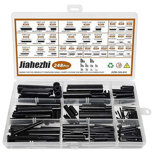 248 Pcs SAE Roll Pin Assortment Set Steel Split Expansion Pin 10 Sizes 1/16 5/64 3/32 1/8 5/32 3/16 7/32 1/4 5/16 3/8 Inch for Automotive Repair Machinery Home