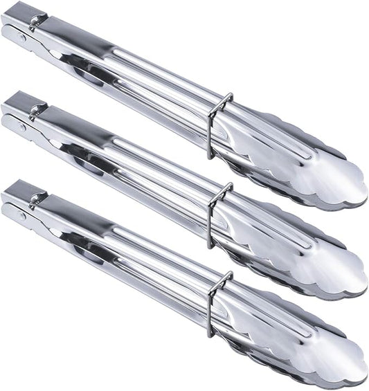 HINMAY Stainless Steel Serving Tongs Metal Cooking Tongs (9-Inch 3 Pieces) by HINMAY