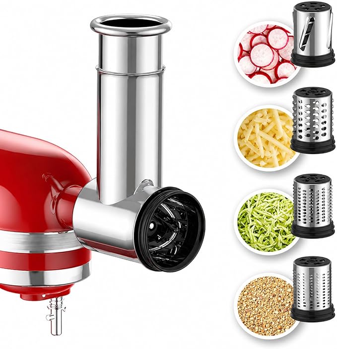 Stainless Steel Cheese Grater Attachment for KitchenAid Stand Mixer,4 Drum Blades for Slicing and Shredding Cheese & Vegetables,Dishwasher Safe Kitchen Prep Accessory for Salad Prep by Domorewithyourmixer
