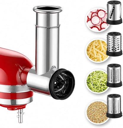 Stainless Steel Cheese Grater Attachment for KitchenAid Stand Mixer,4 Drum Blades for Slicing and Shredding Cheese & Vegetables,Dishwasher Safe Kitchen Prep Accessory for Salad Prep by Domorewithyourmixer