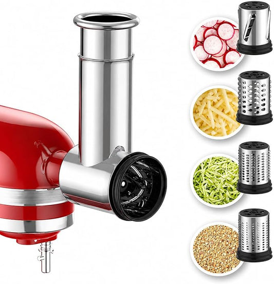 Stainless Steel Cheese Grater Attachment for KitchenAid Stand Mixer,4 Drum Blades for Slicing and Shredding Cheese & Vegetables,Dishwasher Safe Kitchen Prep Accessory for Salad Prep by Domorewithyourmixer