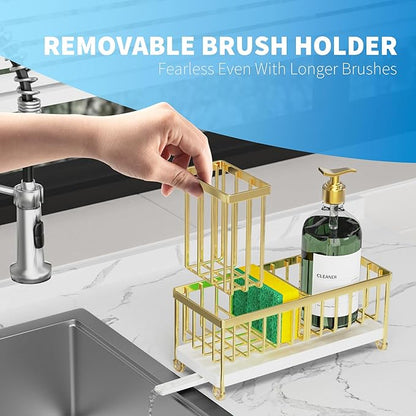 Cisily Sponge Holder for Kitchen Sink, Sink Caddy Organizer with High Brush Holder, Kitchen Countertop Organizers and Storage Essentials, Rustproof 304 Stainless Steel (Gold, 9.25″) - Image 5