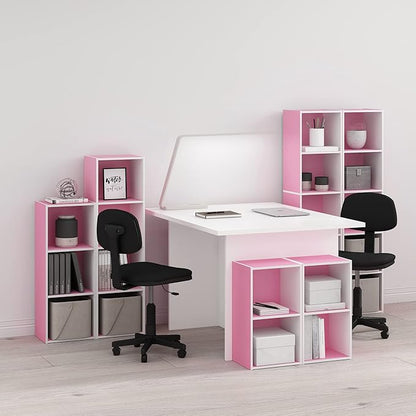 Furinno PASIR Book Shelf, 4-Tier Modern Bookshelf, Open Shelves Bookcase 9 x 12 x 42, Easy Assembly, for Living Room, Bedroom, Home Office, Pink/White - Image 2