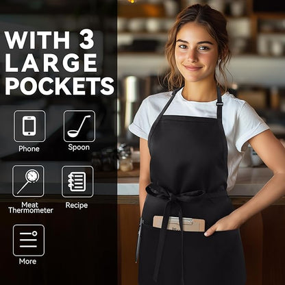 NLUS Kitchen Cooking Apron with 3 Pockets, Adjustable Bib Apron Chef Aprons for Women Men