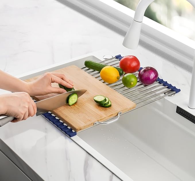 Tomorotec 17.7" x 12.5" Roll Up Dish Drying Rack Over Sink Drying Rack Sink Cover Kitchen Sink Accessories Gadget Multipurpose Organizer Foldable Stainless Steel Drainer - Image 7