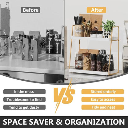 Coffee Bar Organizer for Countertop, Multifunctional Coffee Station Organizer for Accessories Storage, 2 Tier Wooden Shelf for Coffeebar, Countertop, Corner - Image 4