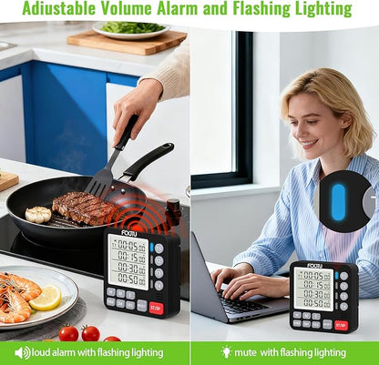 Digital Dual Kitchen Timer, 4-Channel Magnetic Countdown Timer for Cooking, On/Off, Large Display Multi Food Loud Alarm Silent for Classroom Seniors Battery Included (White)