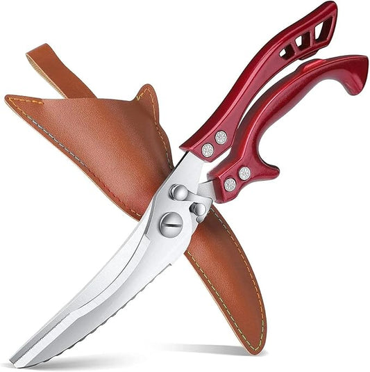 Dream Reach Poultry Shears, Red Heavy Duty Kitchen Shears with Serrated Edge, No Rust Spring Loaded, Multipurpose Stainless Steel Kitchen Scissors for Chicken Meat, Turkey, Fish, Gifts for Men Women