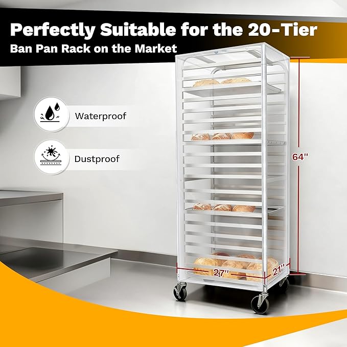BIEAMA Bun Rack Cover – 20 Tier Commercial Bakers Racks Sheet Pan Rack Cover PVC with 2 Sided Zippers, Clear 27" L x 21" W x 64" H - Image 2