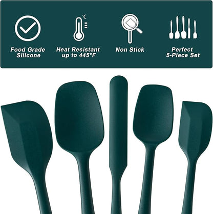 Silicone Spatula Set, 5 Piece Food Grade Rubber Spatulas for Baking, Cooking, and Mixing High Heat Resistant Non Stick Dishwasher Safe BPA-Free (Dark Green) - Image 3